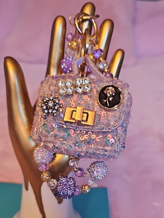 no brand Handbags - CHARMS: Pink Sequin Mini Bag Charm Keychain with Beaded Strap